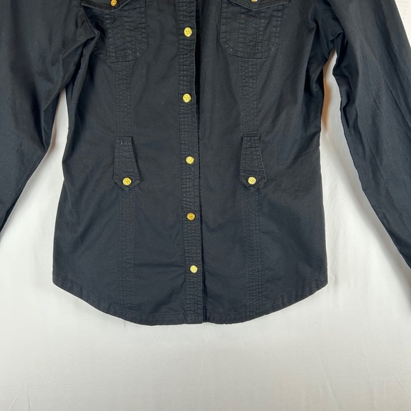 COOGI Luxury Black Embroidered Button Down Shirt Roll Tab Sleeve Military M - Picture 7 of 14